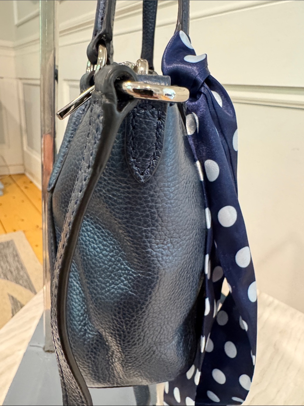 COACH Bag Mini Kelsey Pebbled Leather Metallic Navy Tote Crossbody - Picture 8 of 17